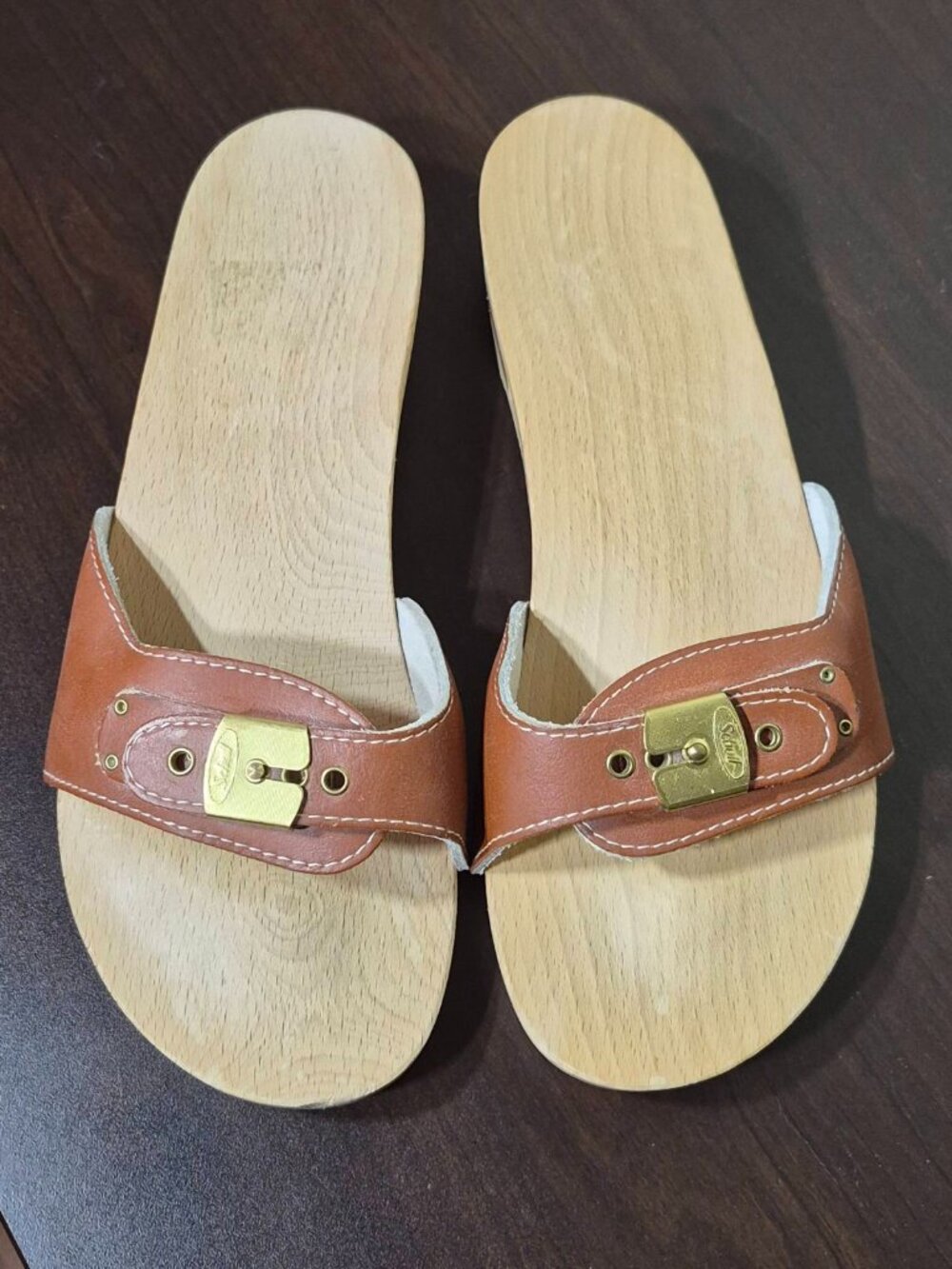 Vintage 1977 Dr. Scholl's Original Wooden Exercise Sandals Clogs Size 9
